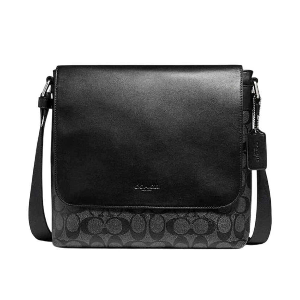 Coach Sullivan Messenger Bag Signature Canvas Black Charcoal Crossbody